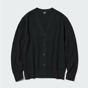 Uniqlo Unisex Washable Milano Ribbed Cotton Blend Black Cardigan - Size L
